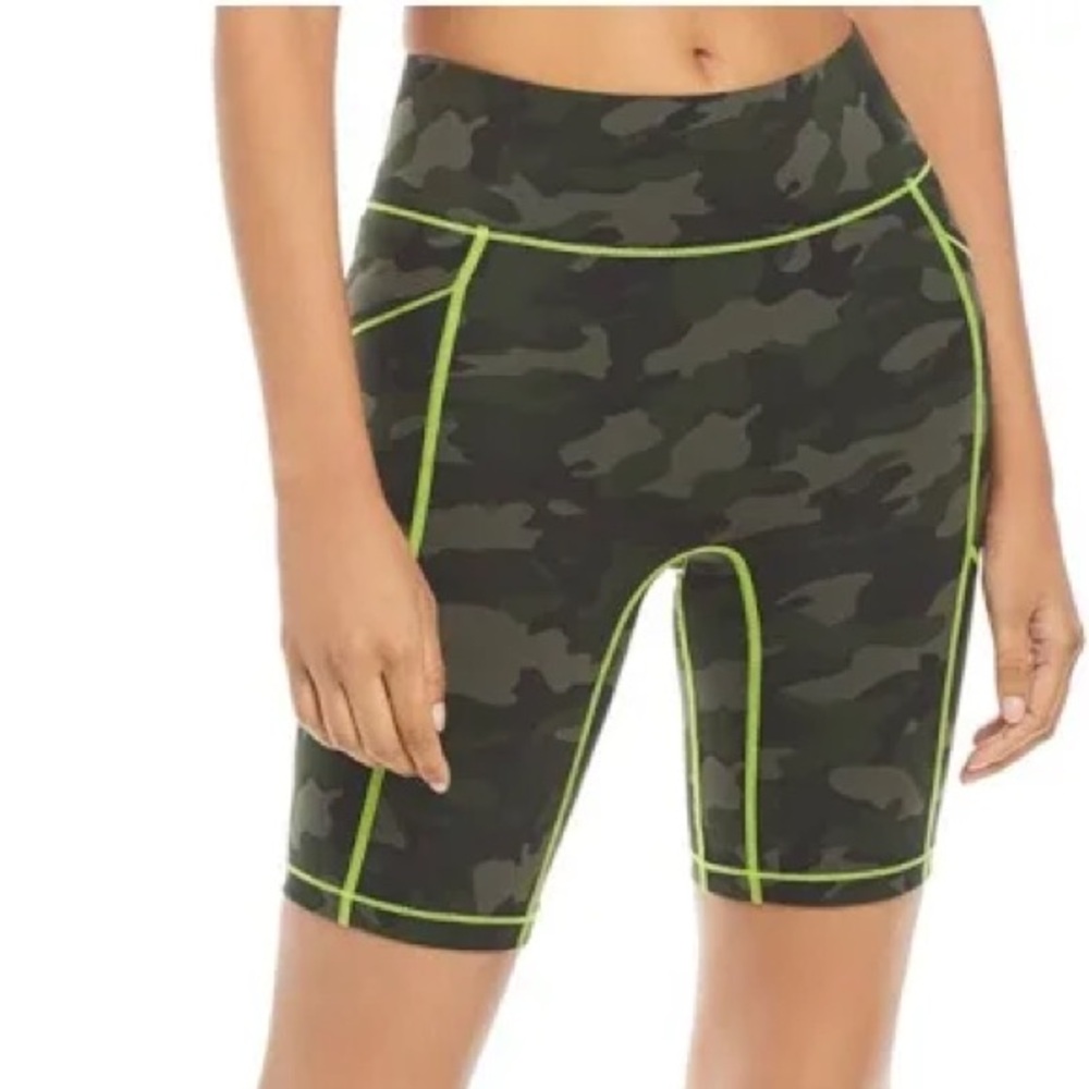Women's Camo Biker Shorts with Neon Accents